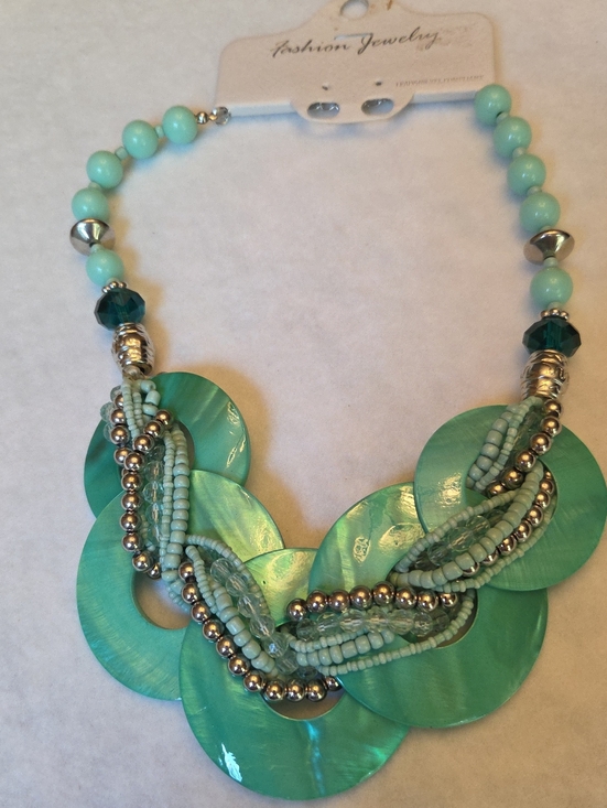 Fashion Jewelry Jewelry - Fashion Jewelry Mint Green Layered Disc Necklace with Silver Beads